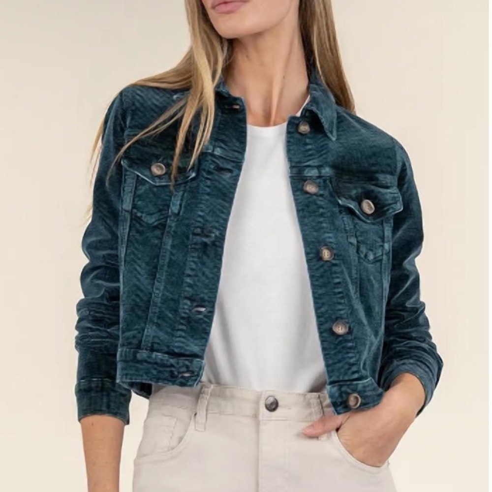 KUT from the Kloth Julie Corduroy Crop Jacket in Blue Marine Sz XS